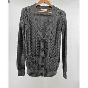 ZARA Gray Cable Knit Cardigan Elbow Patches Academia Preppy Ivy League Old Money